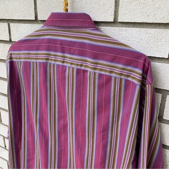 Robert Graham Striped Button Down Shirt L Burgundy Olive Blue Cotton Retro - Picture 6 of 12